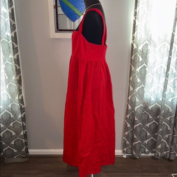 J Crew 100% Linen Square Neck Midi Dress SZ 12 - Picture 4 of 8